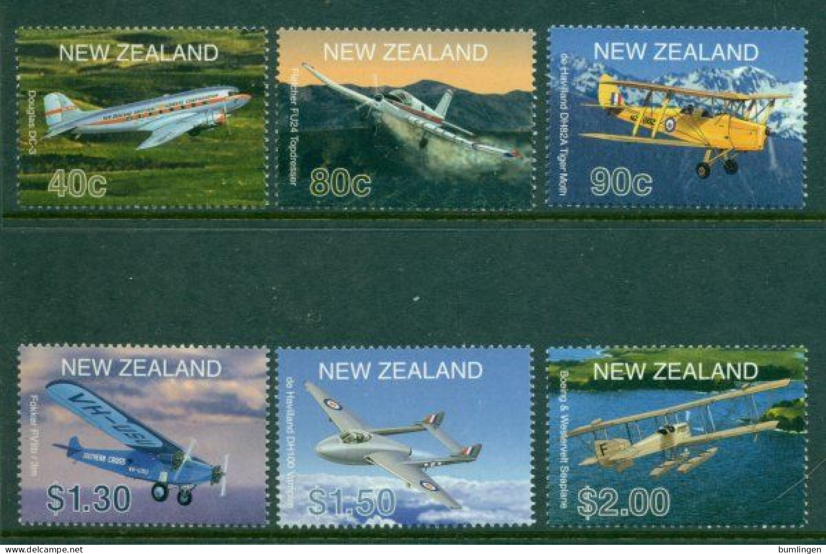 NEW ZEALAND 2001 Mi 1908-13** Airplanes [B1143] - Avions