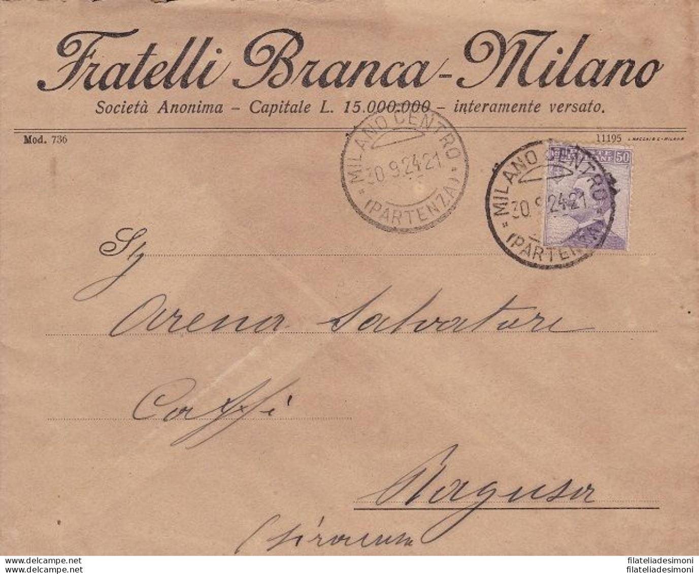 1924 Italia - Regno , Lettera Pubblicitaria Viaggiata Fratelli Branca - Europa