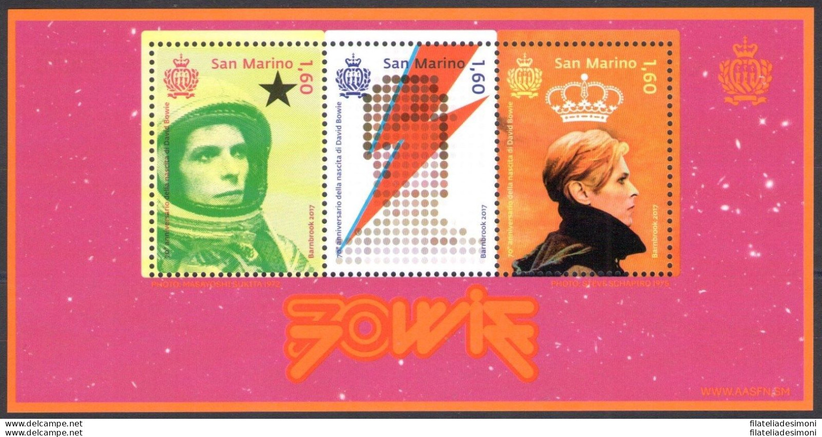 2017 San Marino, David Bowie,  70 Anniversario Nascita - Foglietto - MNH** - Blocchi & Foglietti