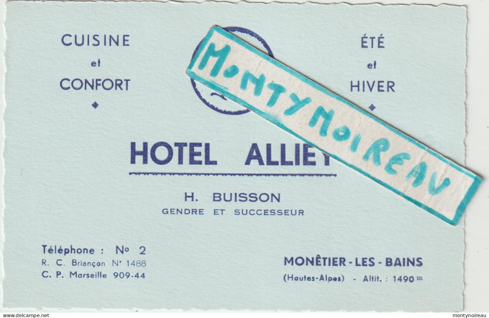 VP : Carte De Visite : Hotel  Alliey , Monetier  Les  Bains , Cuisine - Visitekaartjes