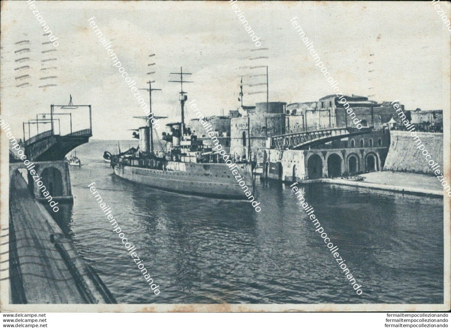 Bi273 Cartolina Taranto Citta' Ponte Girevole Aperto 1934 - Taranto