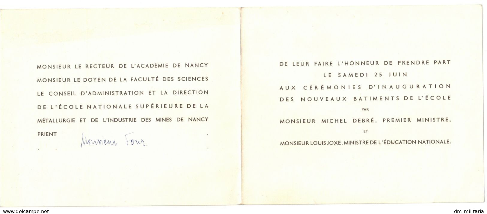 54 - CARTE D'INVITATION 1960 : ENSMIM ÉCOLE NATIONALE SUPÉRIEURE DE LA MÉTALLURTGIE ET DE L'INDUSTRIE DES MINES DE NANCY - Zonder Classificatie