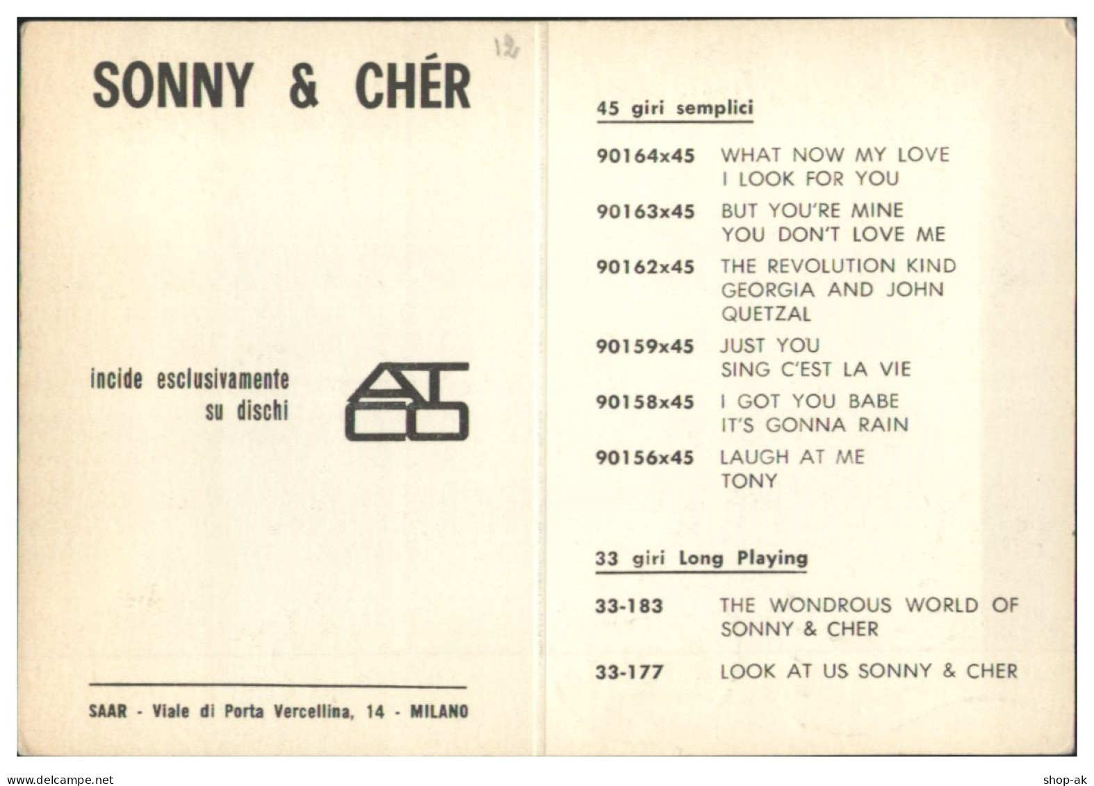 Y29031/ Sonny & Cher Autogrammkarte 60er Jahre - Autres & Non Classés