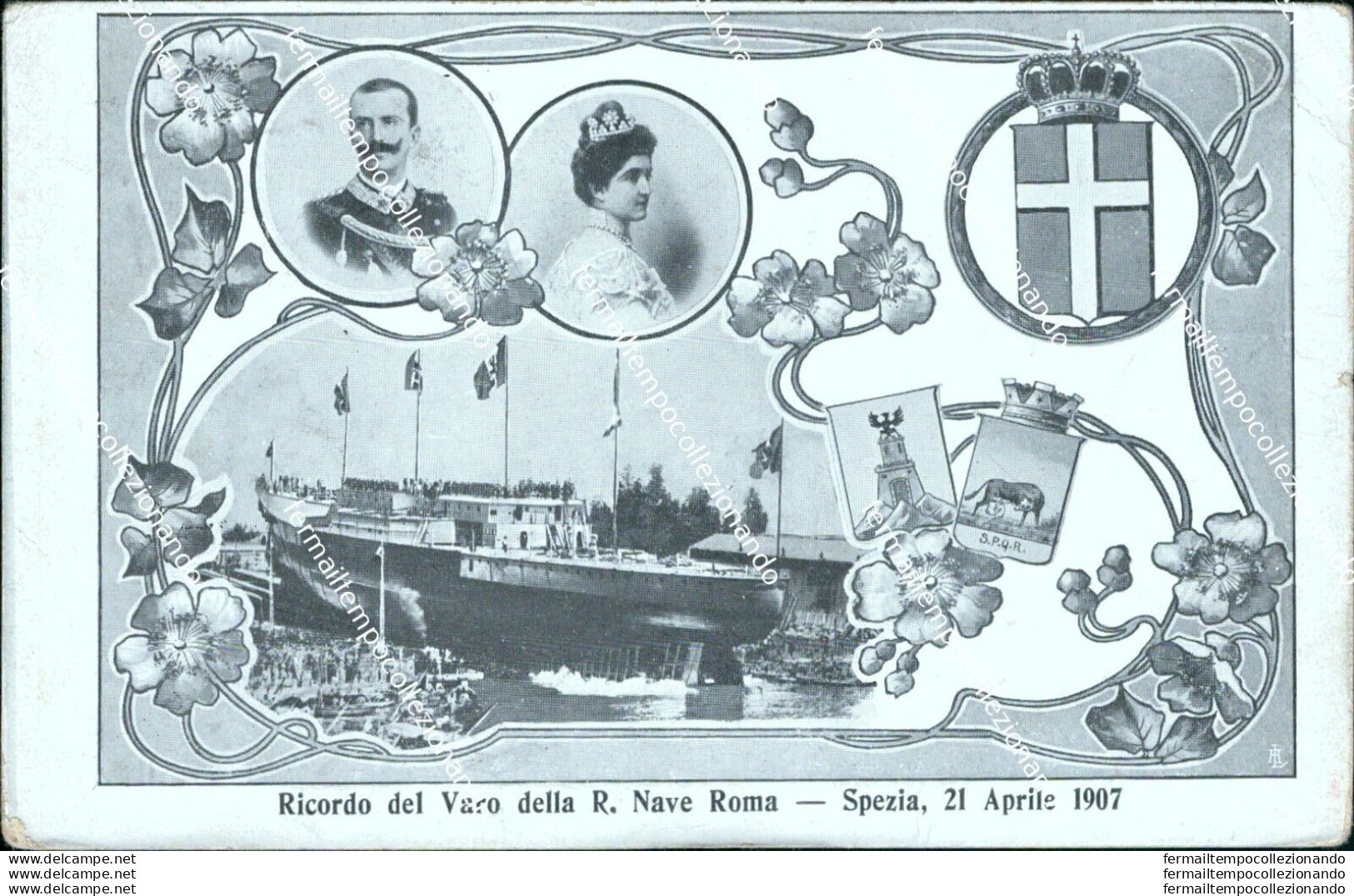 Bs214 Cartolina Spezia Citta' Ricordo Del Varo Della R.nave Roma 1907 Liguria - La Spezia