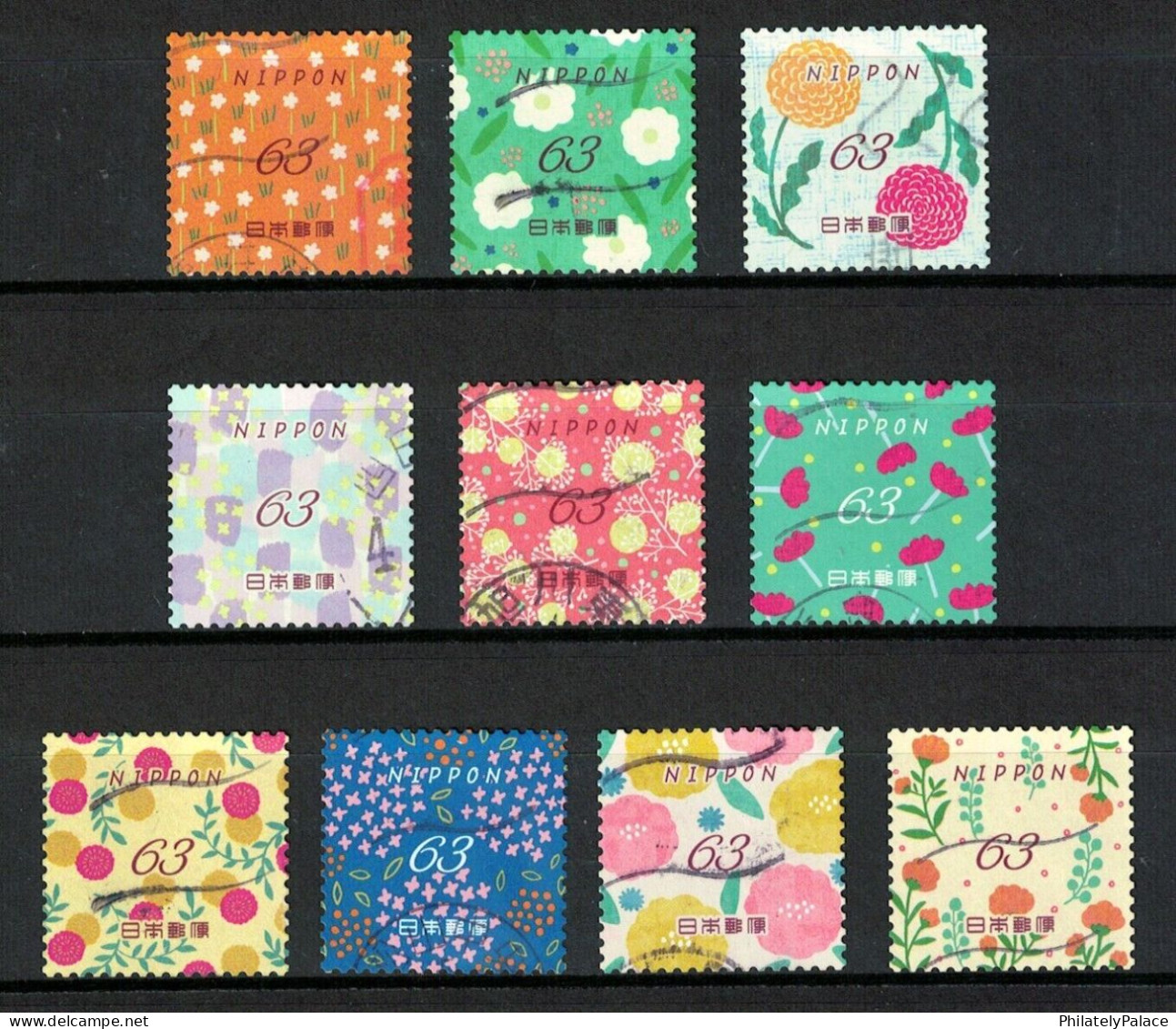 JAPAN 2022 FLOWERS IN DAILY LIFE S2 FLOWERS DESIGN PATTERNS 63 YEN 10 STAMP USED (**) - Gebraucht