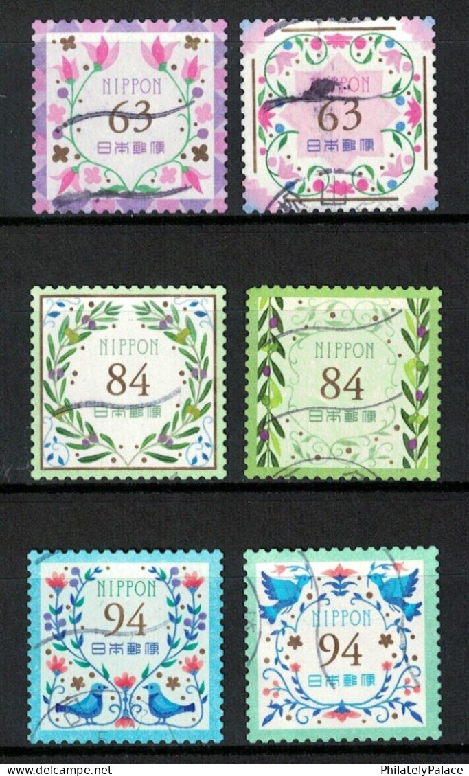 JAPAN 2023 HAPPY CELEBRATION DESIGNS FLOWERS, OLIVE & BIRDS 63, 84 & 94 YEN USED (**) - Usados