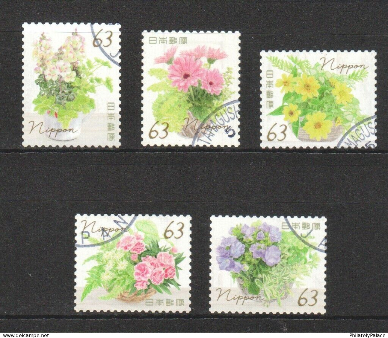 JAPAN 2022 SPRING GREETINGS GARDENING FLOWERS 63 YEN COMP. SET OF 5 STAMPS USED (**) - Oblitérés