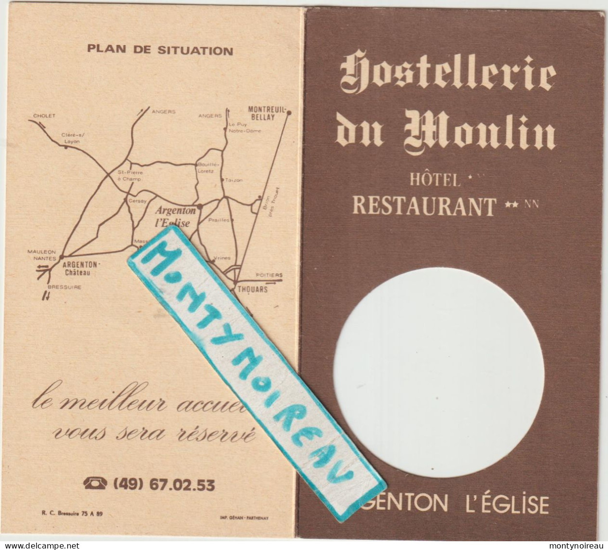 VP : Carte De Visite : ARGENTON L église , Hotel  Restaurant , Hostellerie  Du  Moulin  , Logis De  France - Cartes De Visite