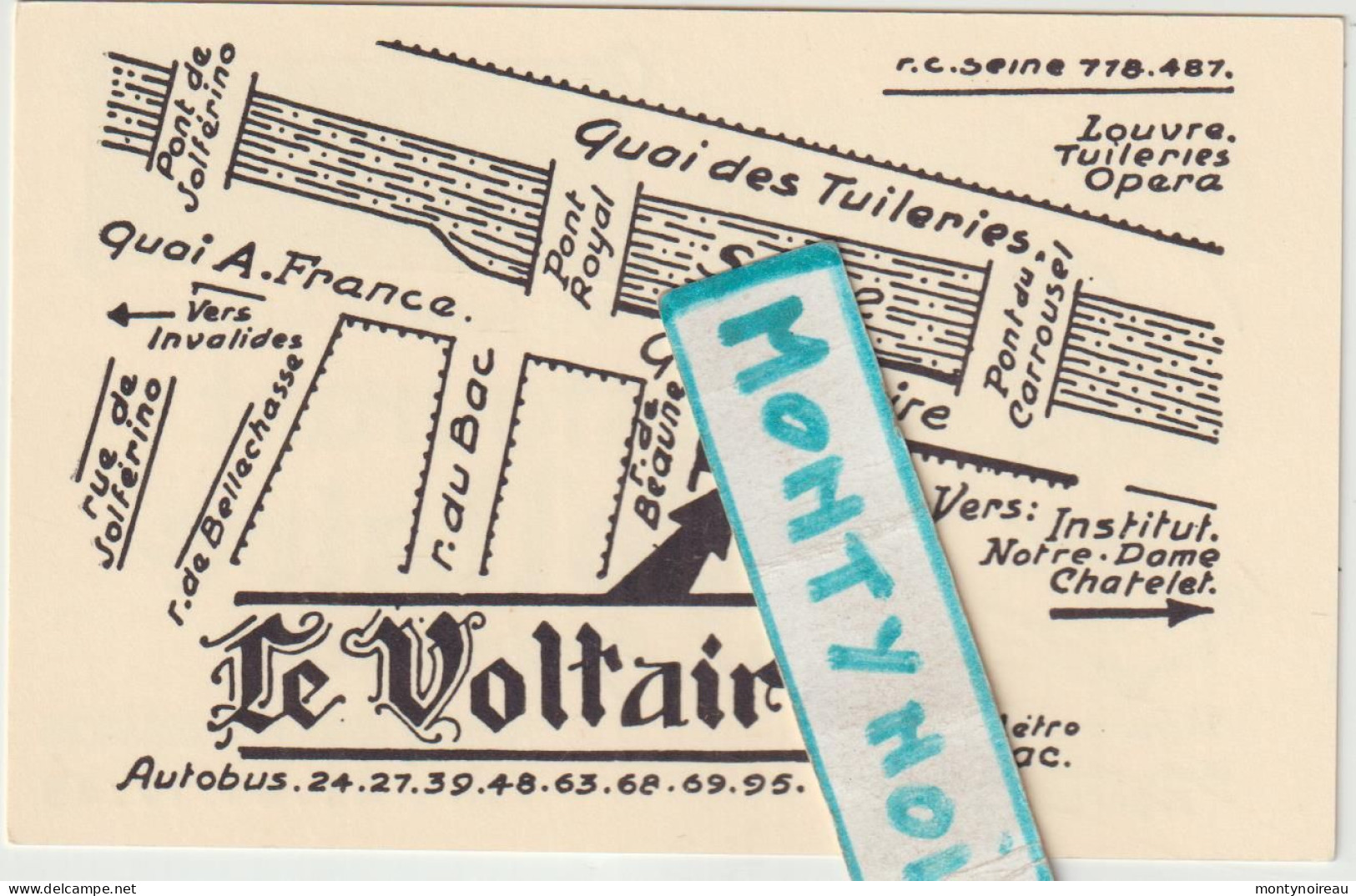 VP : Carte De Visite : Restaurant Le  Voltaire , Paris 7  Em - Cartoncini Da Visita
