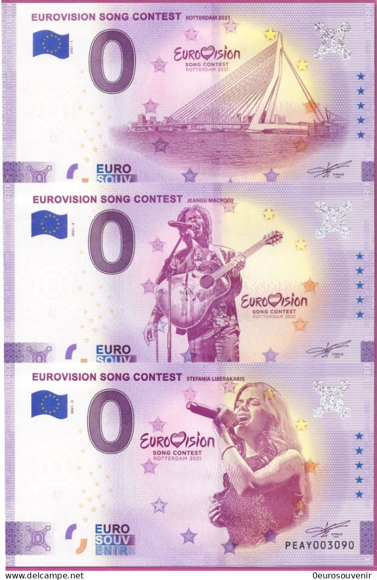 0-Euro PEAY 2021-1-3 EUROVISION SONG CONTEST ROTTERDAM Satz 3 SCHEINE - Private Proofs / Unofficial