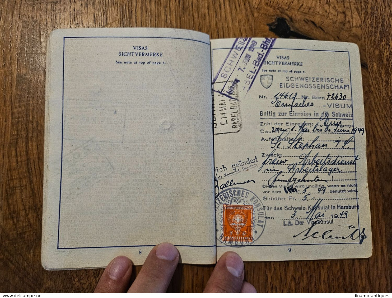 1949 AMG Germany Passport Passeport Reisepass Issued In Kiel For Travel To Switzerland - Historical Documents