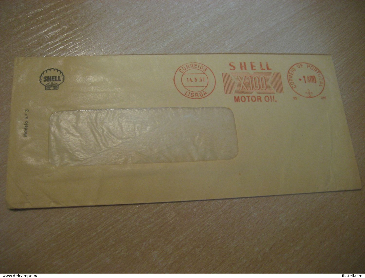 LISBOA 1957 Shell X-100 Motor Oil Meter Mail Cancel Cover PORTUGAL - Brieven En Documenten