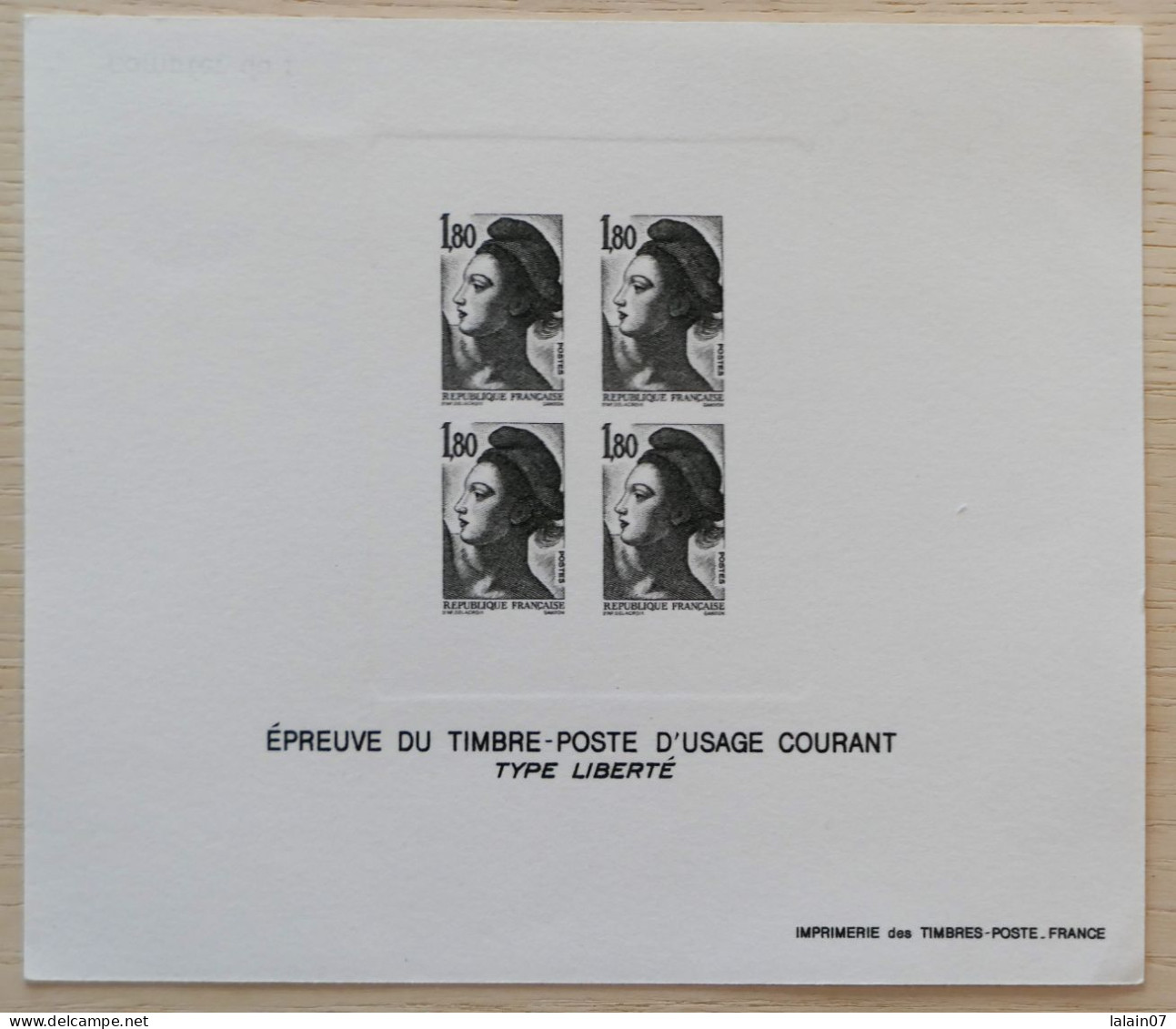 Epreuve Du Timbre Poste à Usage Courant : 4 Timbres MARIANNE LIBERTE, 1,80 Francs - Documenti Della Posta