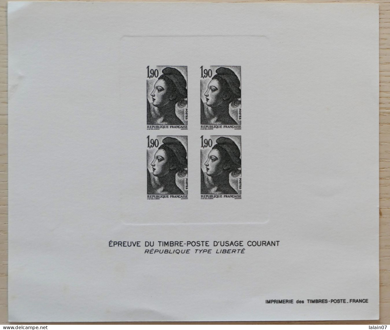 Epreuve Du Timbre Poste à Usage Courant : 4 Timbres MARIANNE LIBERTE, 1,90 Francs - Documentos Del Correo