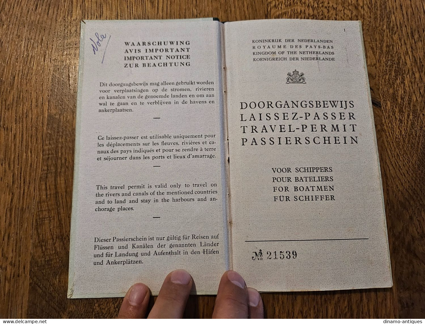 1949 Netherlands Passport Passeport Reisepass Issued In Rotterdam To Travel To AMG Germany - Historical Documents