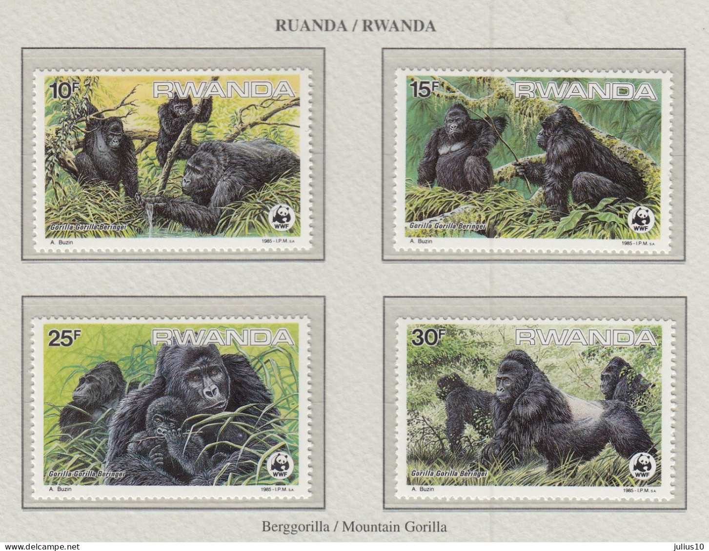 RWANDA 1985 WWF Animals Monkey Mi 1292-1295 MNH(**) Fauna 716 - Monkeys