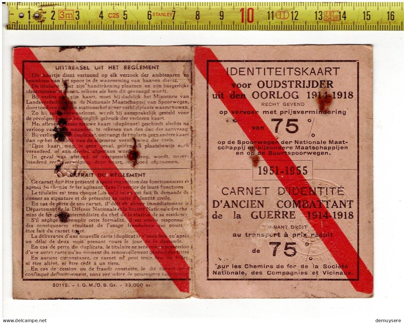 68010 - IDENTITEITSKAART VOOR OUDSTRIJDER 1914-1918 - CARNET D IDENTITE D ANCIEN COMBATTANT - 1939-45