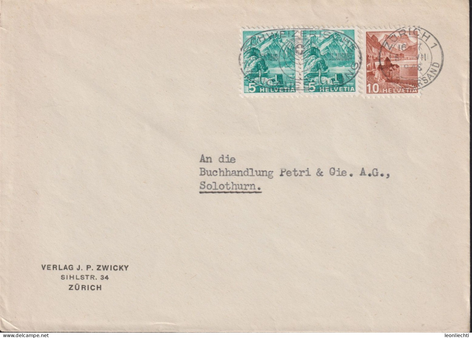 1948 Schweiz, Zum:CH 202+257, Mi:CH 289+363b Landschaftsbilder Pilatus U. Schloss Chillon - Briefe U. Dokumente