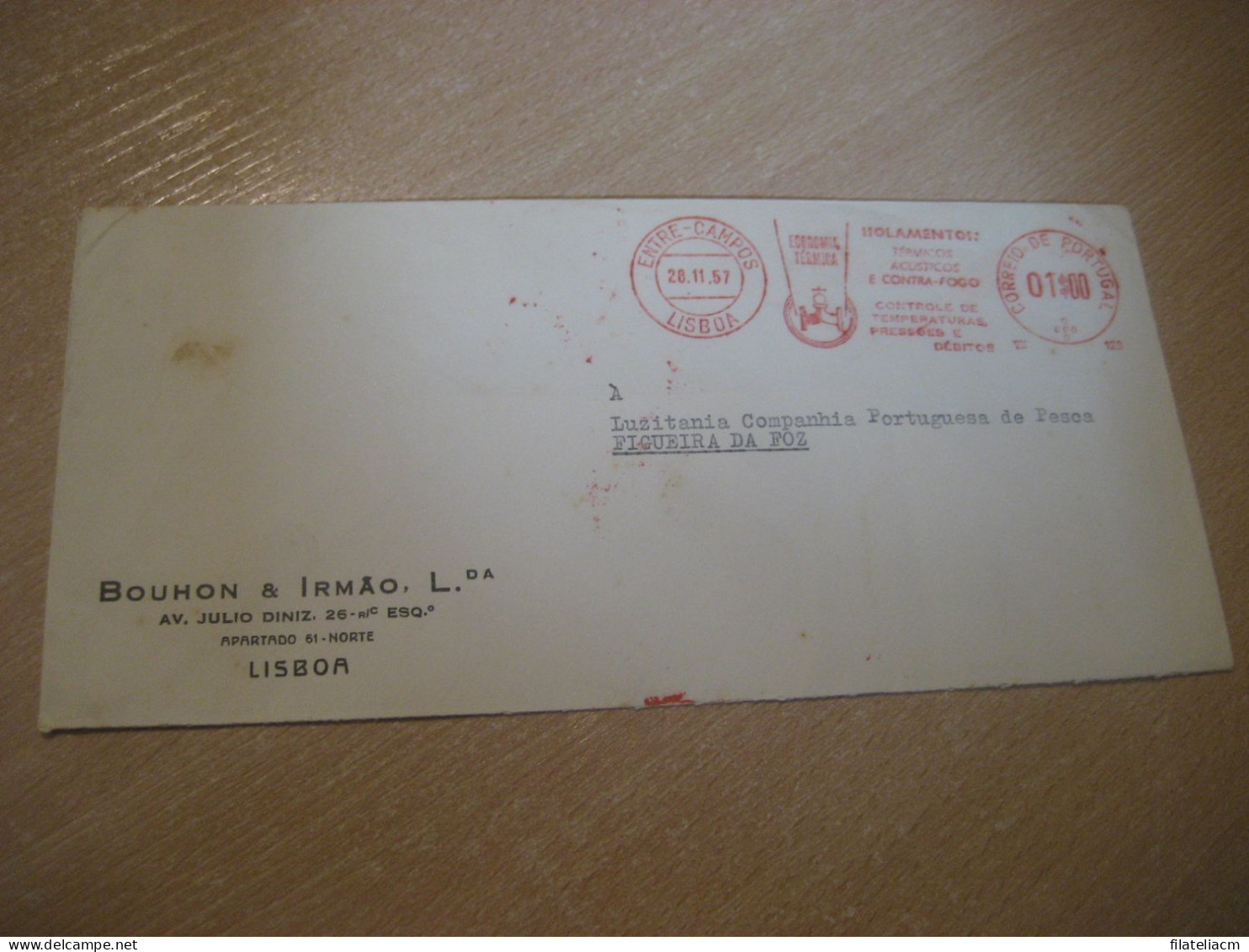 LISBOA 1957 To Figueira Da Foz Economia Termica Rolamentos Chemical Meter Mail Cancel Cover PORTUGAL - Lettres & Documents