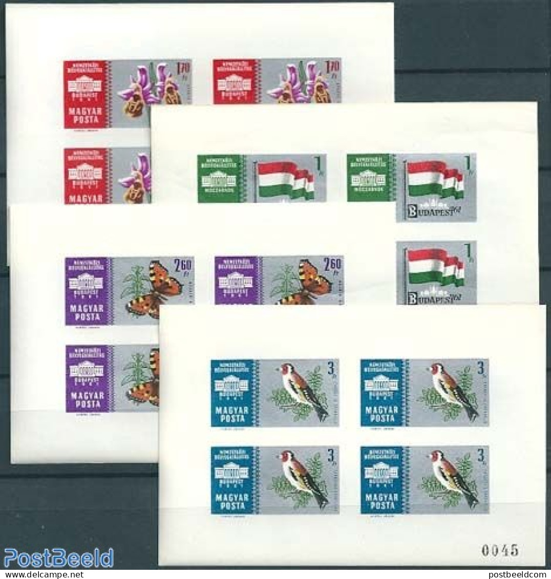 Hungary 1961 Stamp Exposition 4 M/s Imperforated, Mint NH, History - Nature - Flags - Animals (others & Mixed) - Birds.. - Ongebruikt