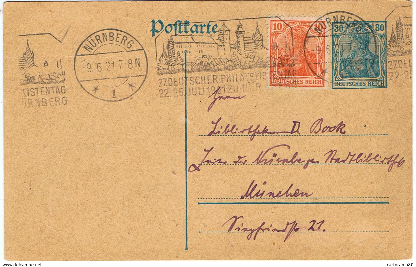 Allemagne / Entier Postal / 1921 / Flamme D'oblitération: " 27° Philatelistentag " - Postkarten