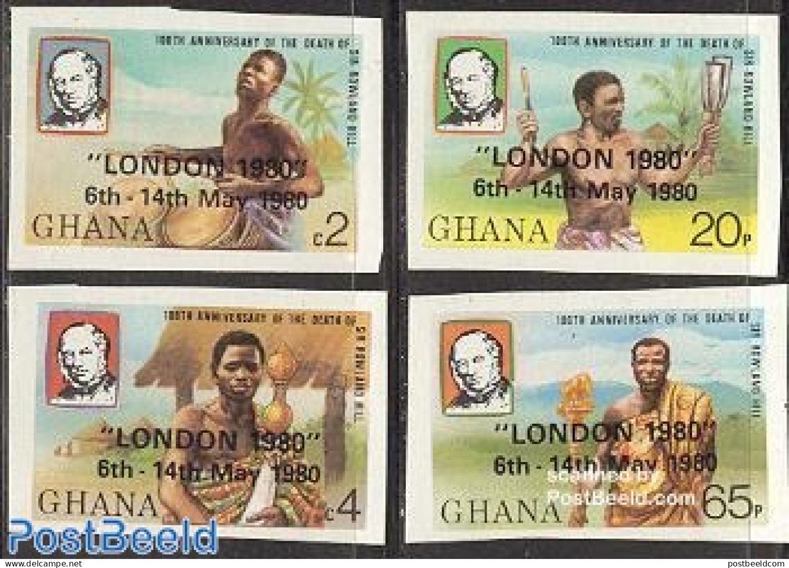 Ghana 1980 London 1980 4v, Imperforated, Mint NH, Performance Art - Music - Musical Instruments - Sir Rowland Hill - Música