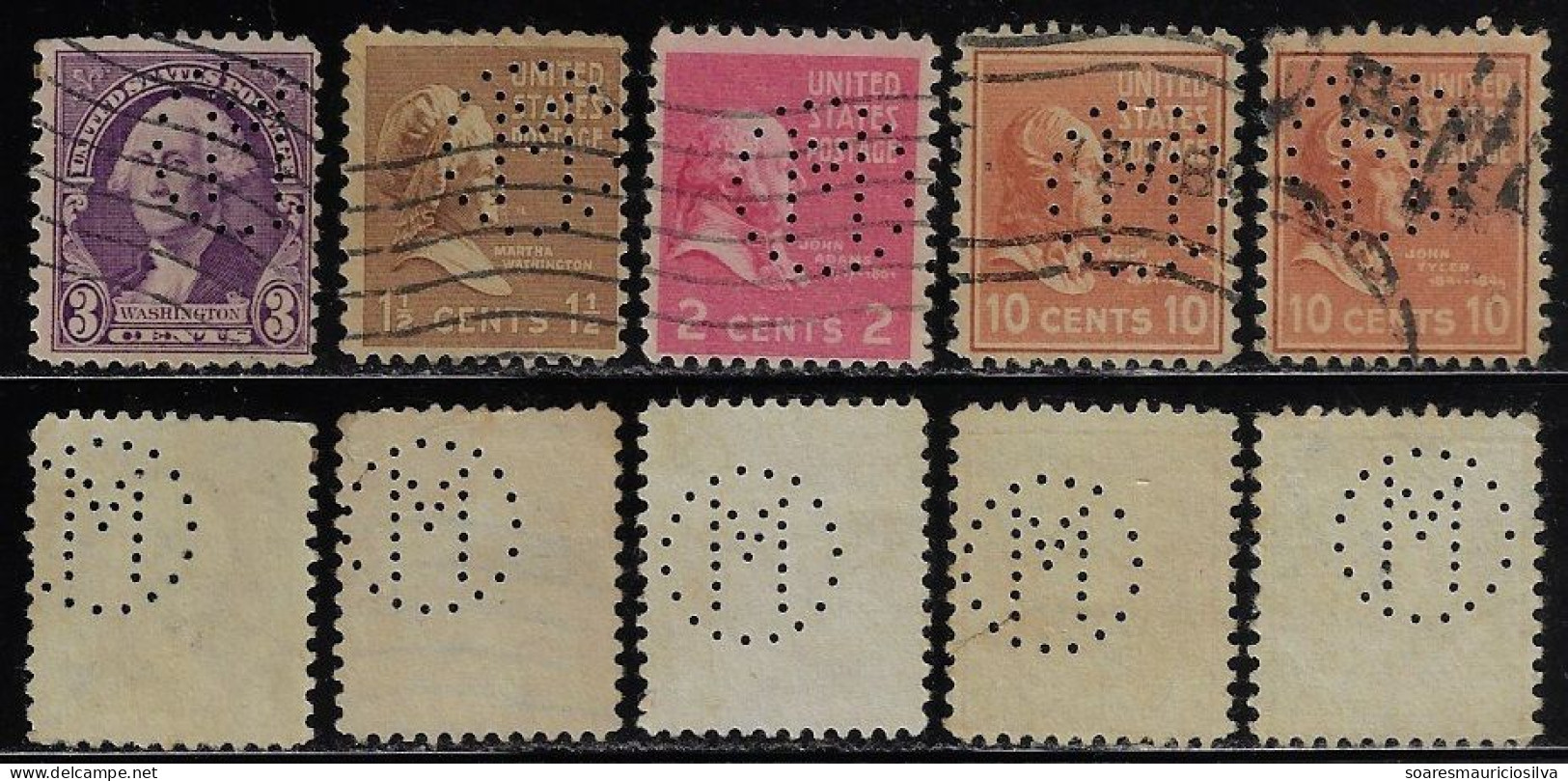 USA United States 1918/1965 5 Stamp With Perfin M (circle) By State Of Montana Lochung Perfore - Perforados