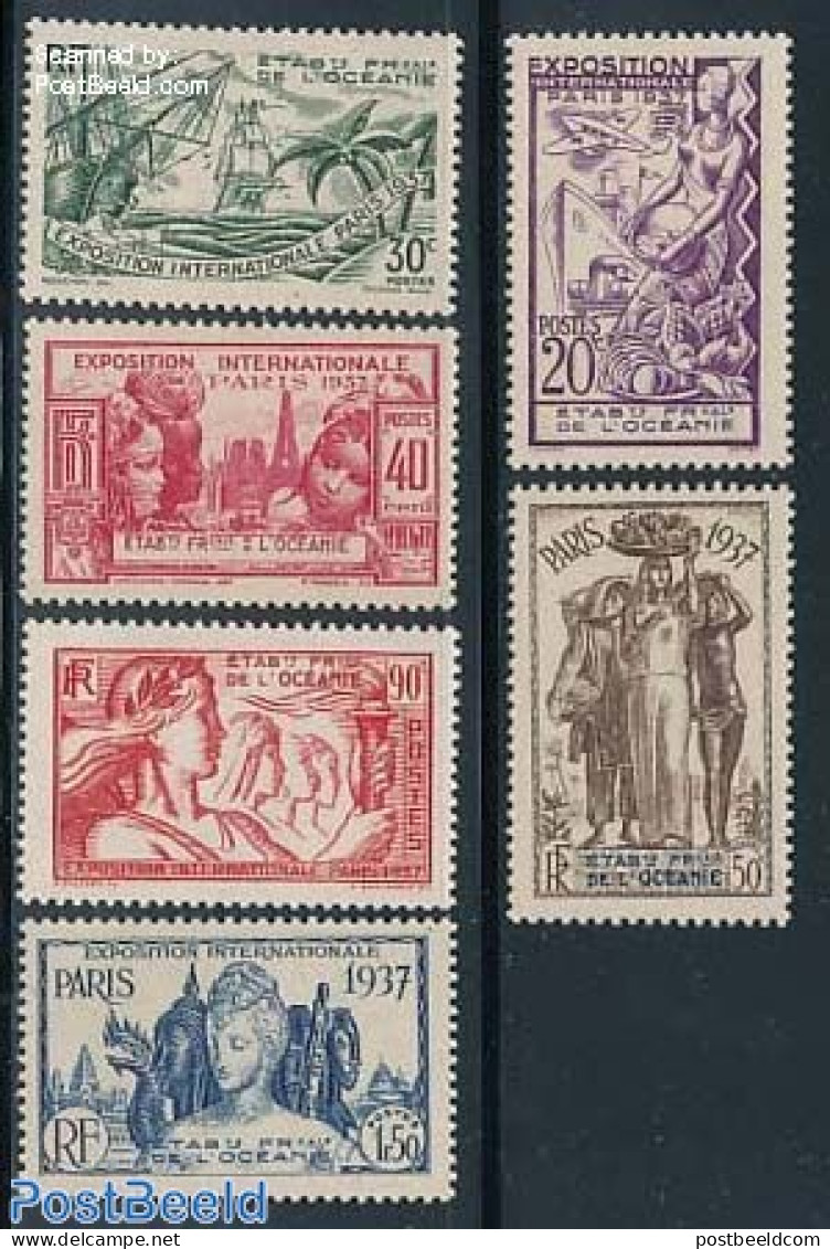 French Oceania 1937 World Expo Paris 6v, Unused (hinged), Transport - Various - Ships And Boats - World Expositions - Ships