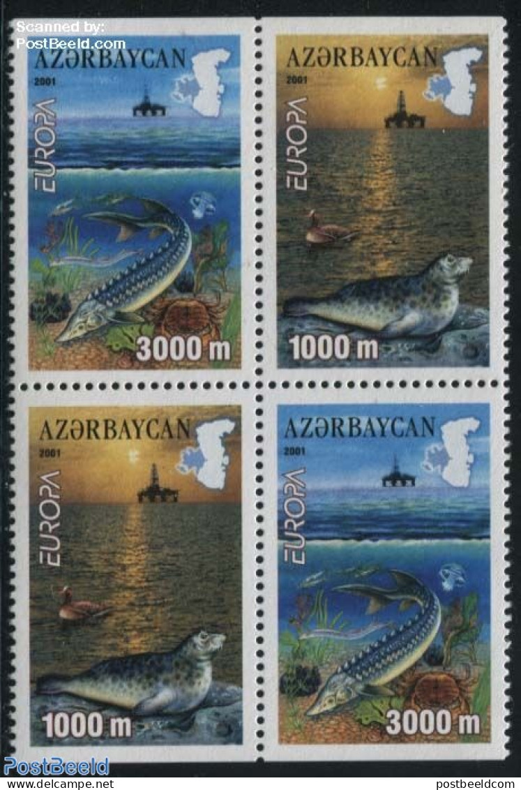 Azerbaijan 2001 Europa 4v [+] Or [:::], Mint NH, History - Nature - Science - Europa (cept) - Fish - Sea Mammals - Min.. - Poissons