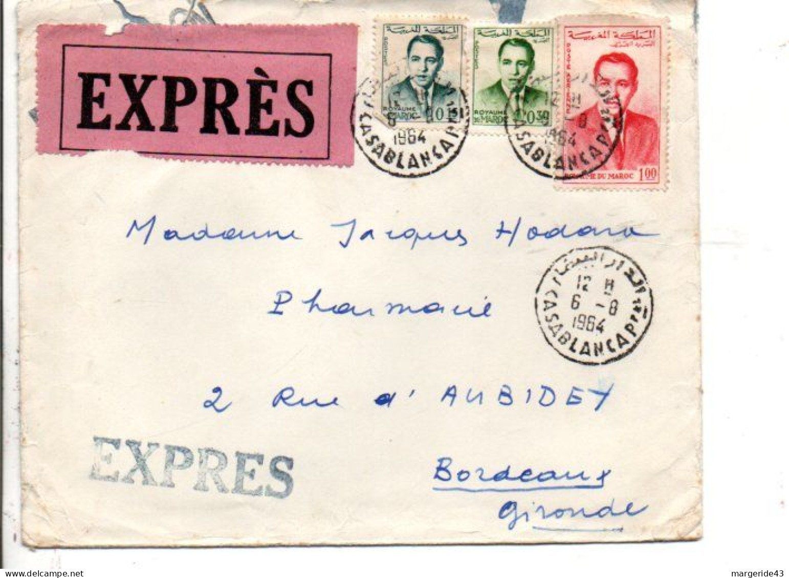 MAROC AFFRANCHISSEMENT COMPOSE SUR LETTRE EXPRES POUR LA FRANCE 1964 - Morocco (1956-...)