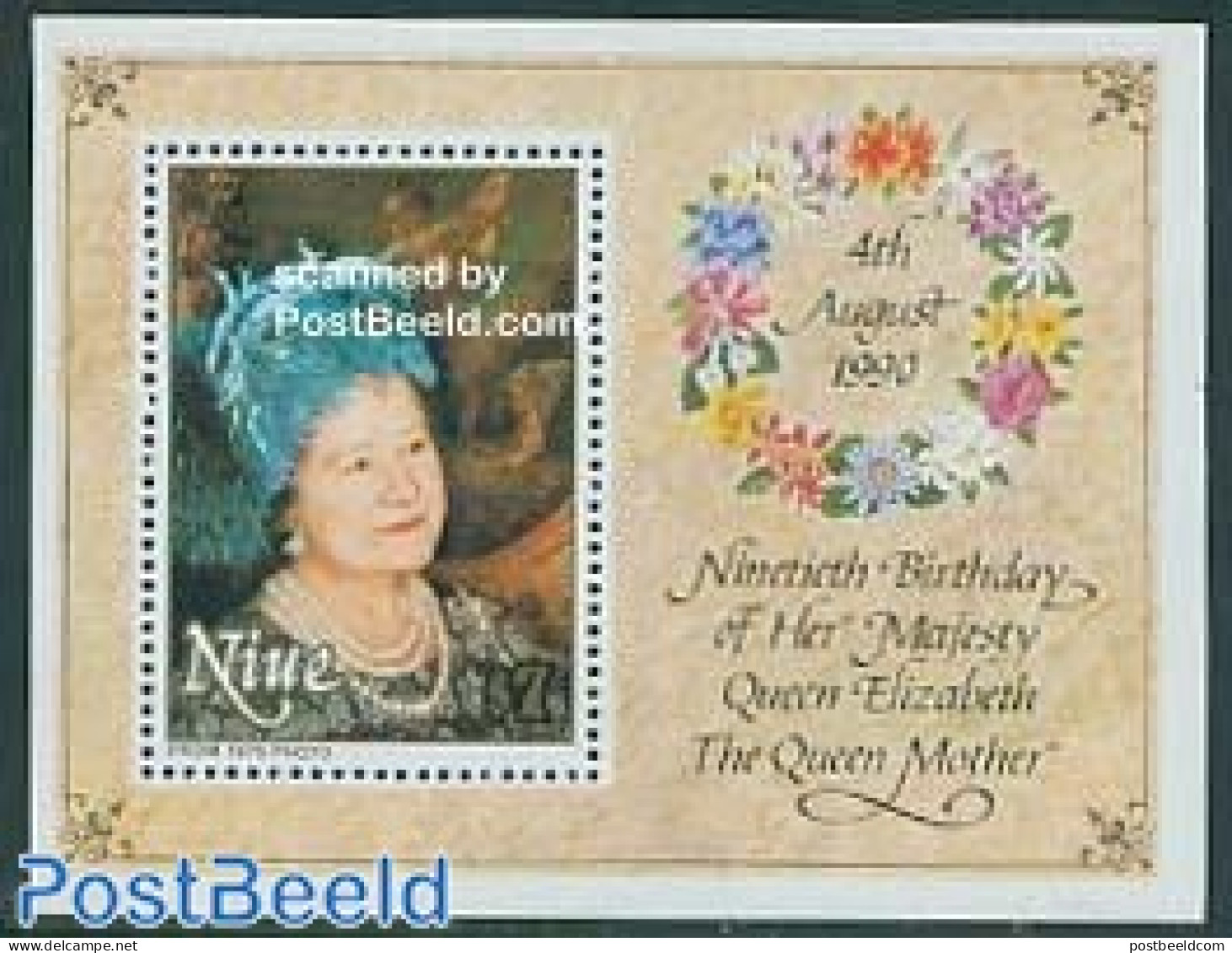 Niue 1990 Queen Mother S/s, Mint NH, History - Kings & Queens (Royalty) - Royalties, Royals