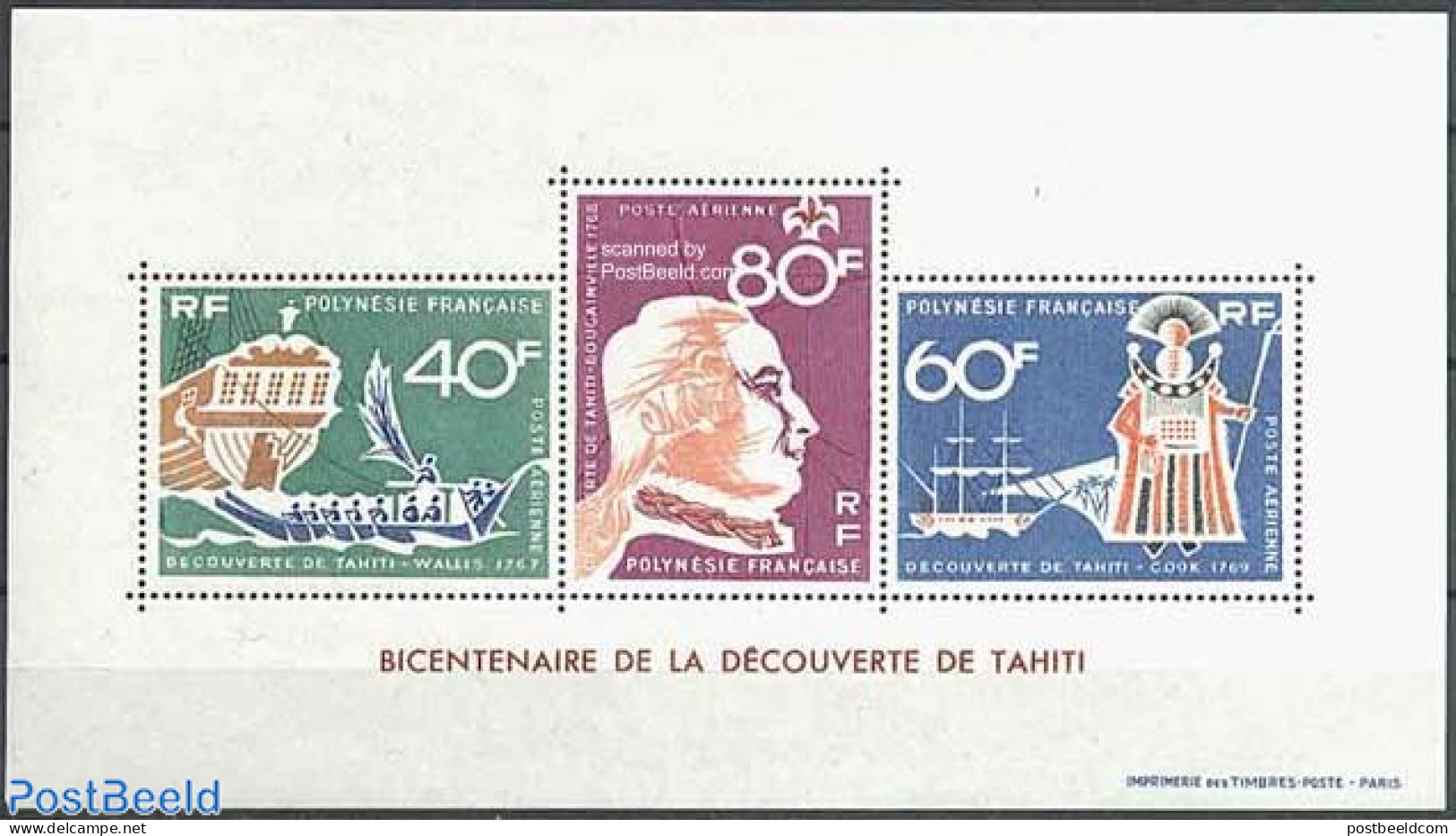 French Polynesia 1968 200 Years Discovery S/s, Mint NH, History - Transport - Explorers - Ships And Boats - Neufs