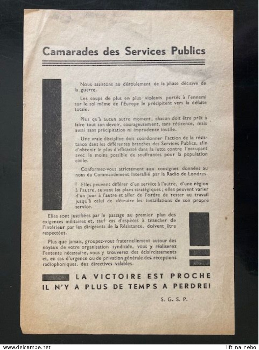 Tract Presse Clandestine Résistance Belge WWII WW2 'Camarades Des Services Publics' - Documentos