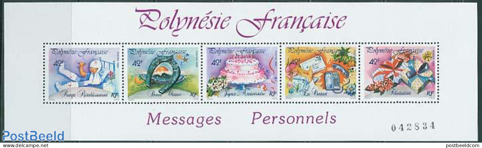 French Polynesia 1989 Greeting Stamps S/s, Mint NH, Health - Science - Food & Drink - Health - Telephones - Unused Stamps