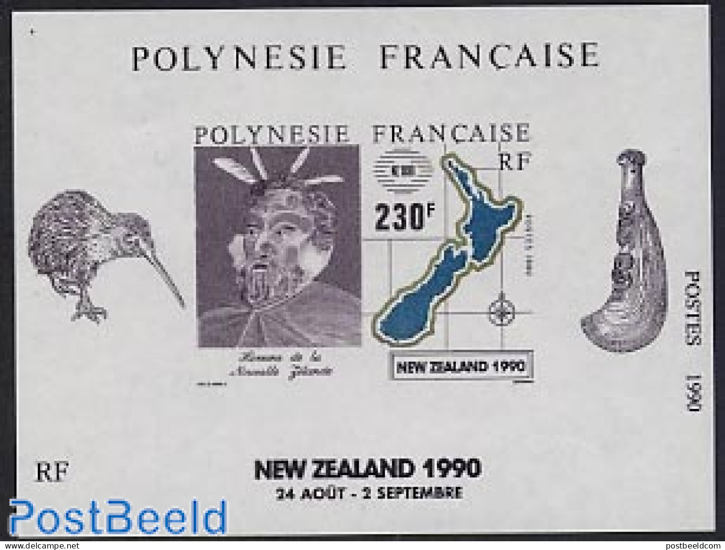French Polynesia 1990 New Zealand S/s, Mint NH, Various - Maps - Nuevos