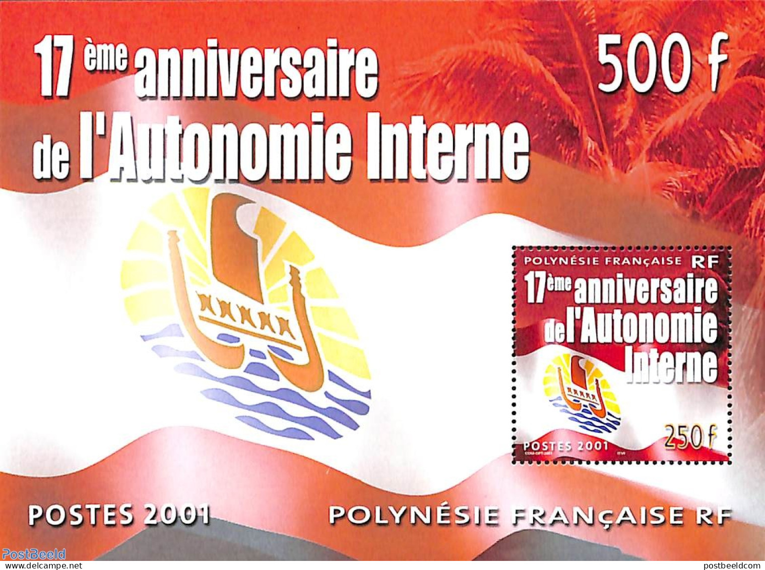 French Polynesia 2001 Autonomy 17th Anniversary S/s, Mint NH, History - Flags - History - Neufs