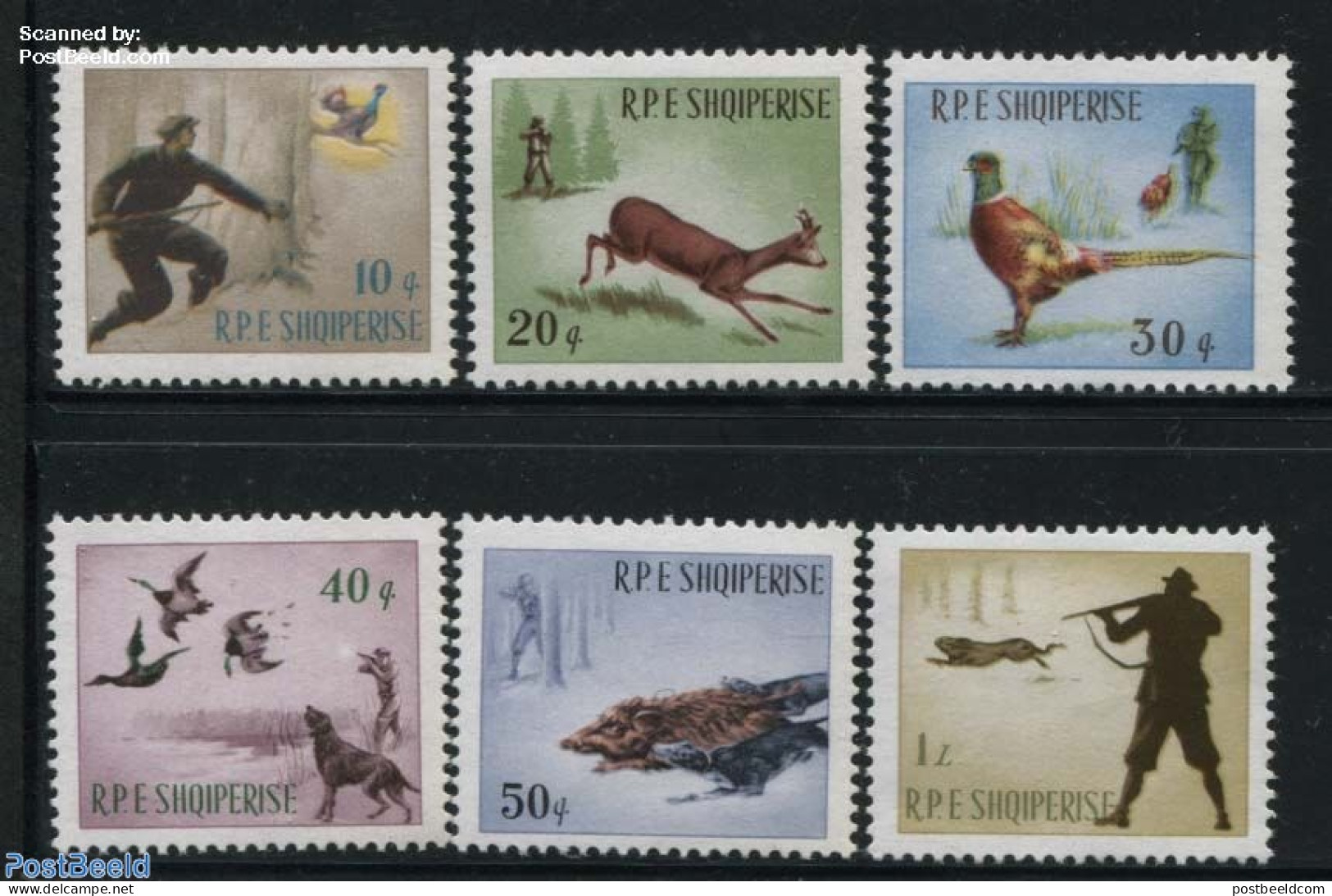 Albania 1965 Hunting Scenes 6v, Mint NH, Nature - Animals (others & Mixed) - Birds - Deer - Dogs - Hunting - Poultry -.. - Albanië
