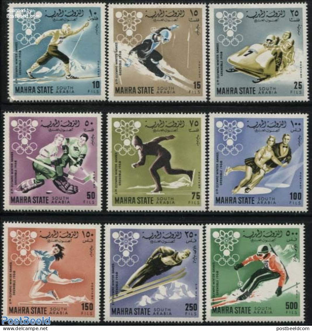 Aden 1967 Mahra, Olympic Winter Games 9v, Mint NH, Sport - Ice Hockey - Olympic Winter Games - Skating - Skiing - Hockey (sur Glace)