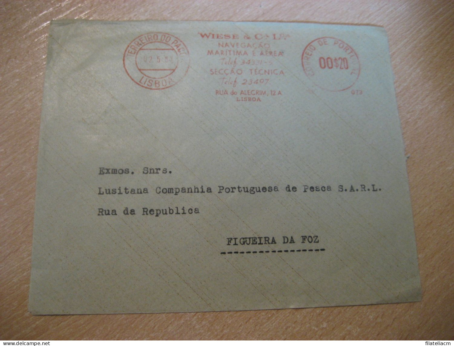 LISBOA 1957 To Figueira Da Foz Wiese Navegaçao Maritima Aerea Meter Mail Cancel Slight Faults Cover PORTUGAL - Cartas & Documentos