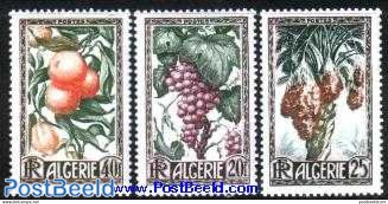 Algeria 1950 Fruits 3v, Mint NH, Nature - Fruit - Wine & Winery - Ongebruikt