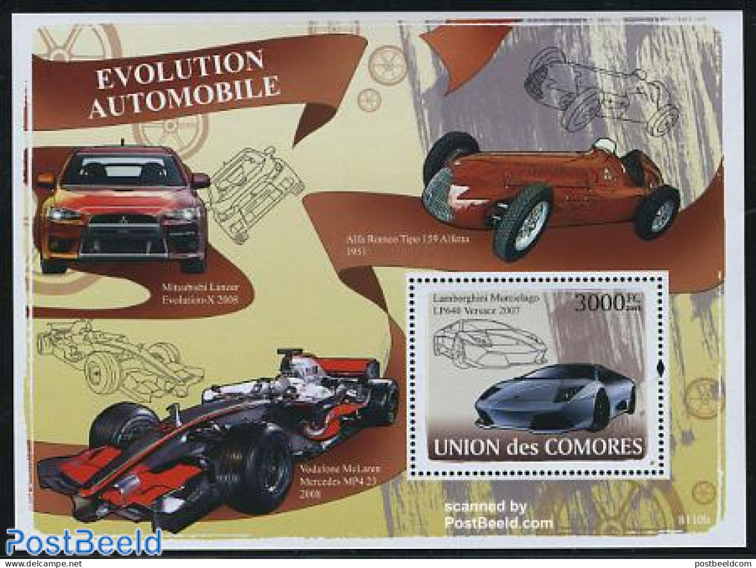 Comoros 2008 Automobile Development S/s, Mint NH, Transport - Automobiles - Cars
