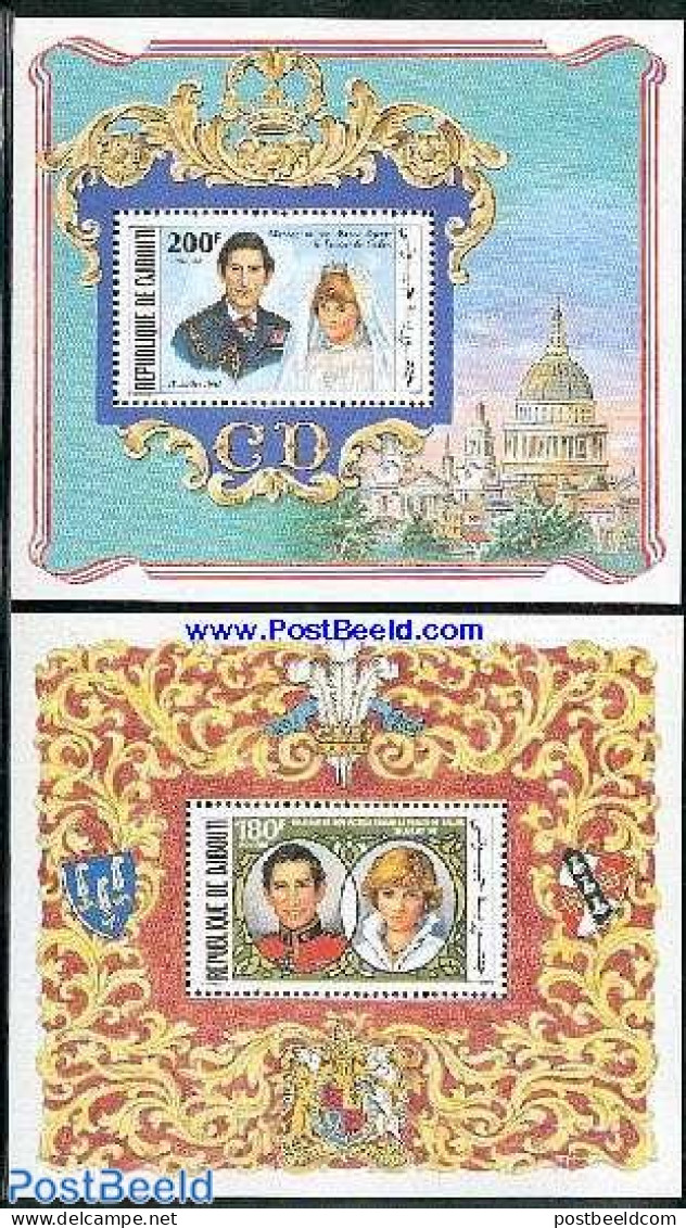 Djibouti 1981 Charles & Diana Wedding 2 S/s, Mint NH, History - Charles & Diana - Kings & Queens (Royalty) - Familles Royales