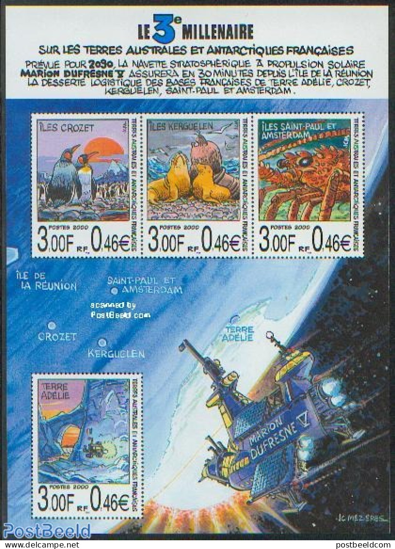 French Antarctic Territory 2000 3rd Millennium S/s, Mint NH, Nature - Penguins - Sea Mammals - Art - Comics (except Di.. - Nuevos