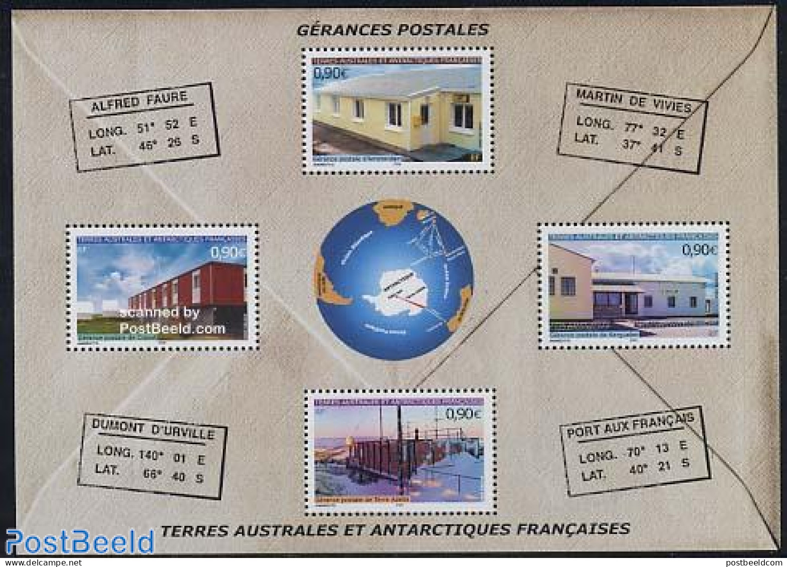 French Antarctic Territory 2004 Post Offices 4v M/s, Mint NH, Science - Various - The Arctic & Antarctica - Post - Glo.. - Nuevos