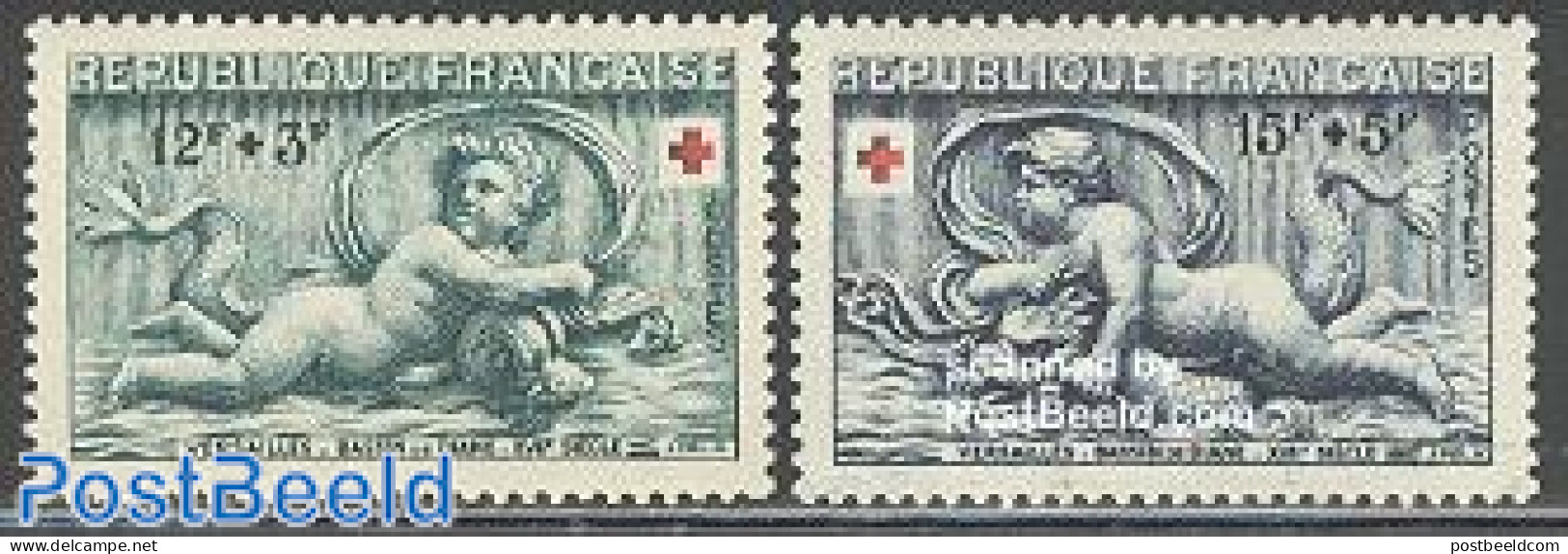 France 1952 Red Cross 2v, Mint NH, Health - Nature - Red Cross - Fish - Art - Sculpture - Nuovi