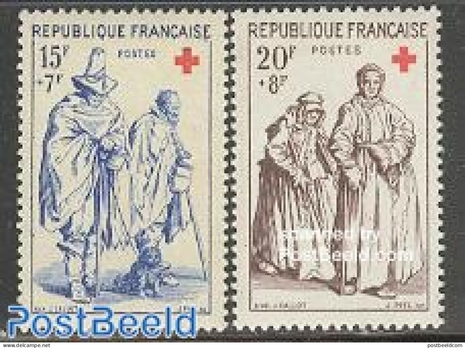 France 1957 Red Cross 2v, Mint NH, Health - Nature - Disabled Persons - Red Cross - Dogs - Unused Stamps