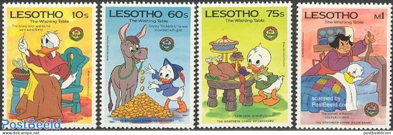 Lesotho 1985 Christmas, Grimm Brothers 4v, Mint NH, Religion - Christmas - Art - Disney - Christmas