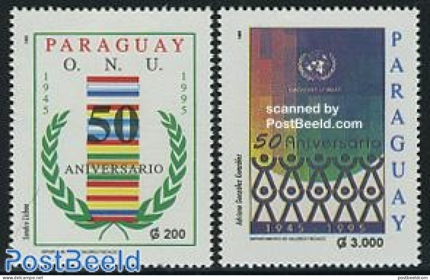 Paraguay 1995 50 Years UNO 2v, Mint NH, History - United Nations - Paraguay