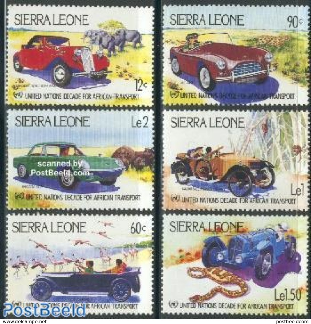 Sierra Leone 1984 African Transport 6v, Mint NH, Nature - Transport - Animals (others & Mixed) - Birds - Cat Family - .. - Coches