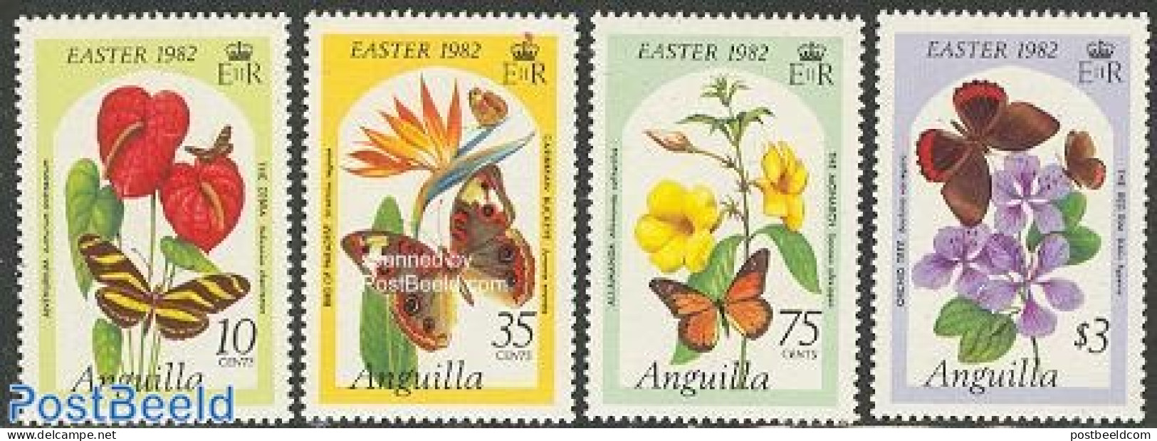 Anguilla 1982 Butterflies & Flowers 4v, Mint NH, Nature - Butterflies - Flowers & Plants - Anguilla (1968-...)